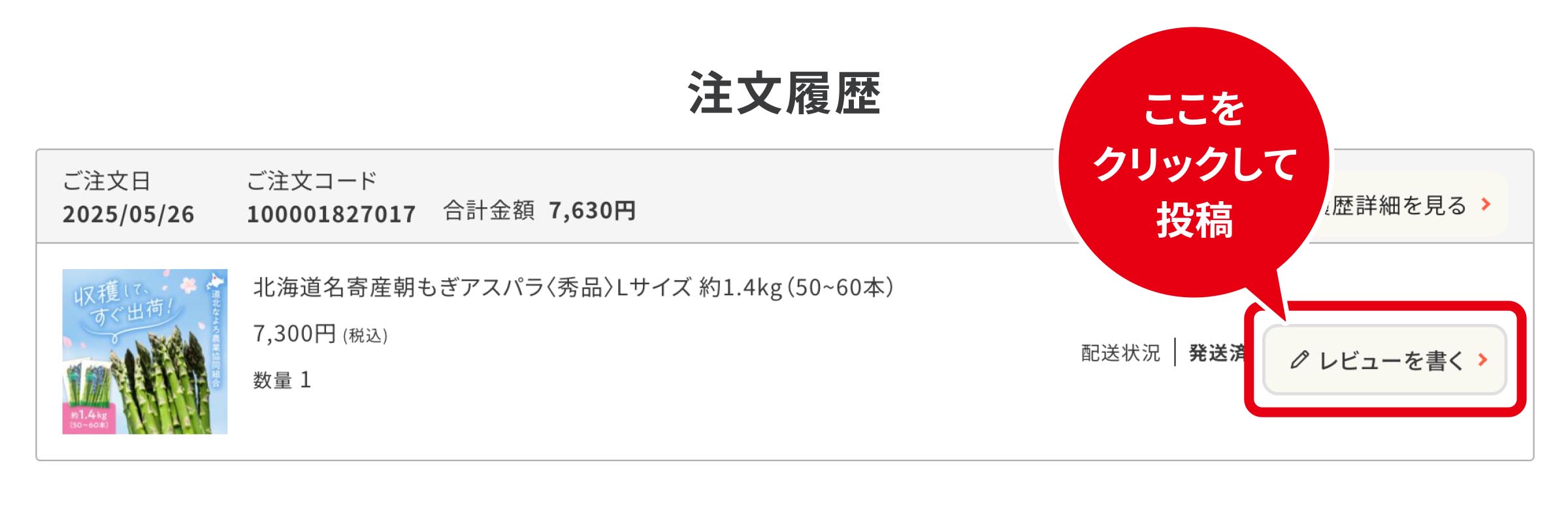 レビューを書くをクリックして投稿
